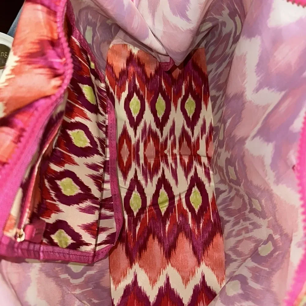 CHICO’S Ivory Coral Pink Green Purple Packable Large Weekender Polyester Bag